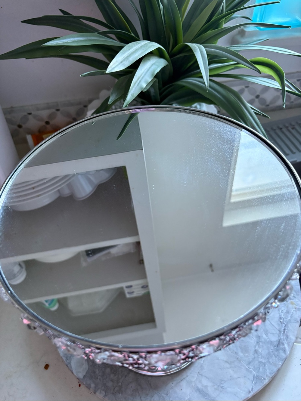 Decorative Silver-Tone Pedestal Cake Stand with Mirror Top - Picture 3 of 5